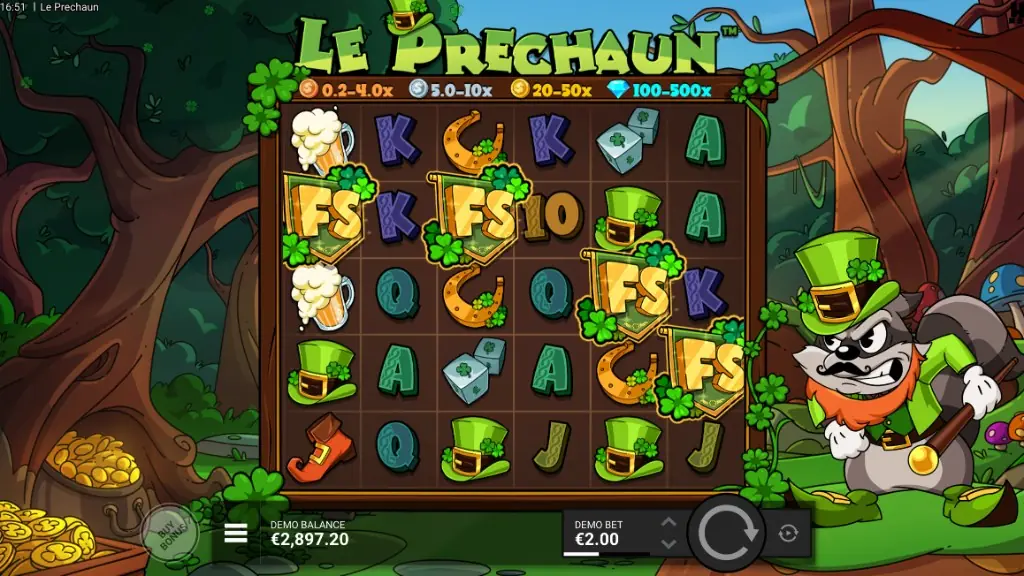 Le Prechaun base game reels with Smokey